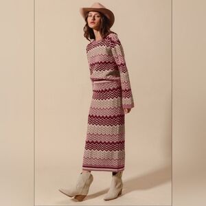 So Me Pink and Cream Zigzag Long Sleeve Dress